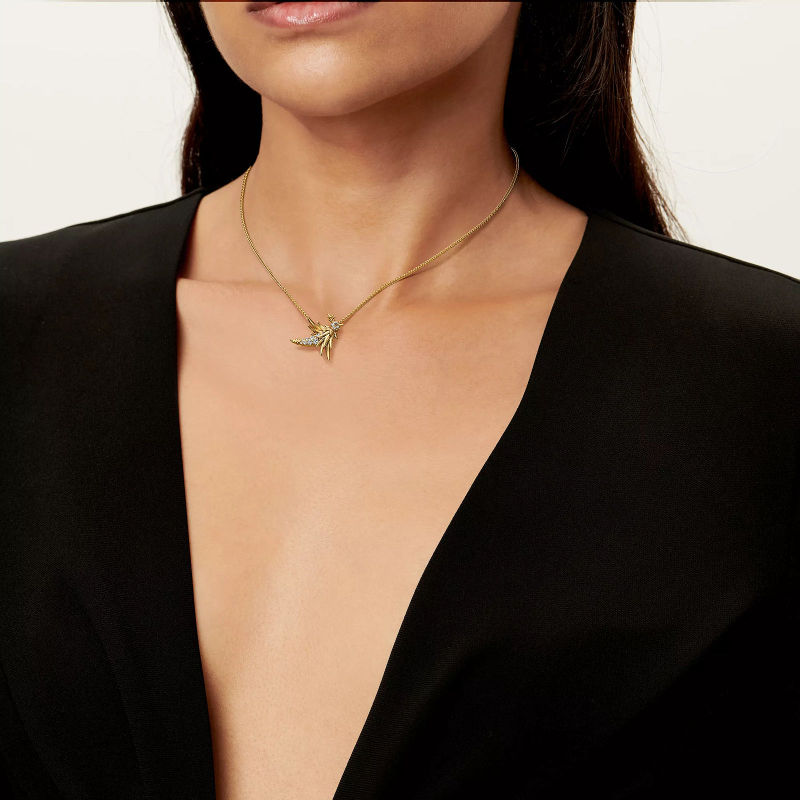 Bird Pendant in Gold with Pave Diamonds and Sapphires