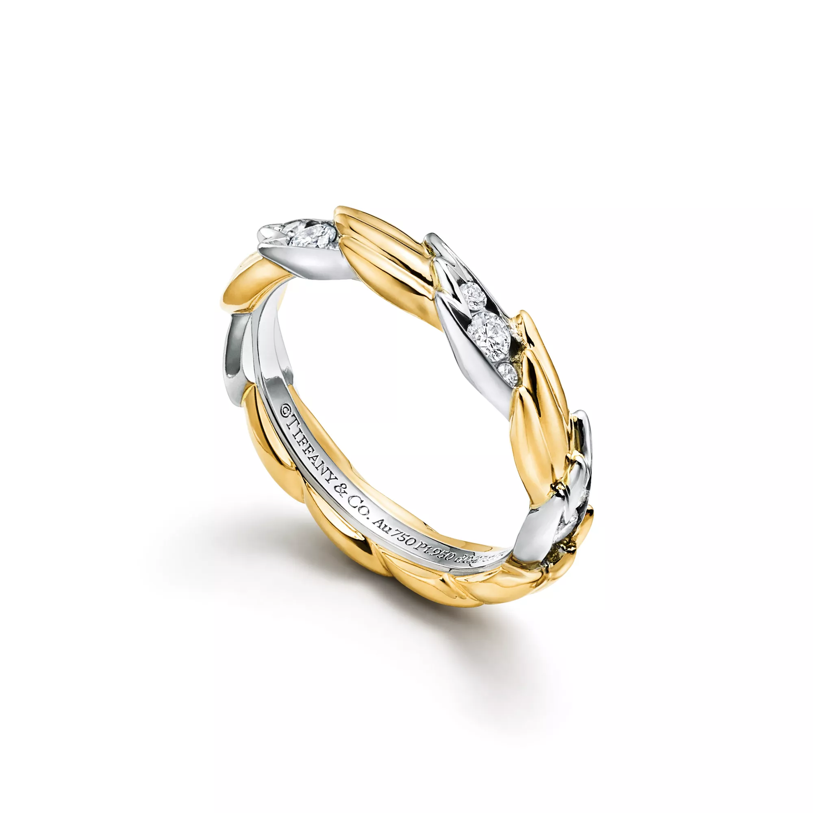 Wings Band Ring in Gold & Platinum with Pave Diamonds
