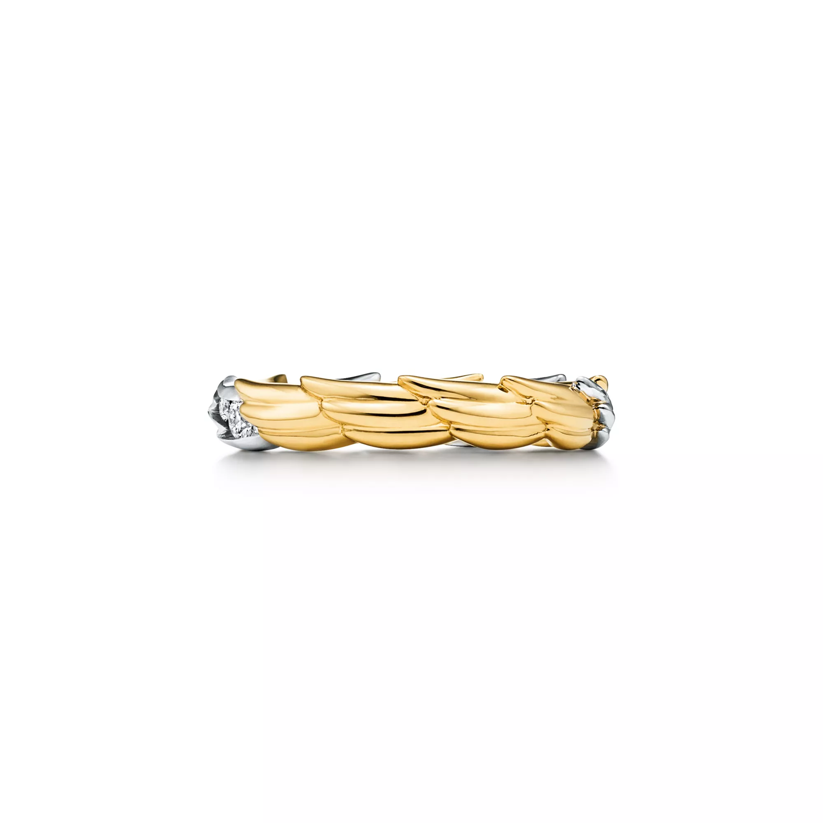 Wings Band Ring in Gold & Platinum with Pave Diamonds