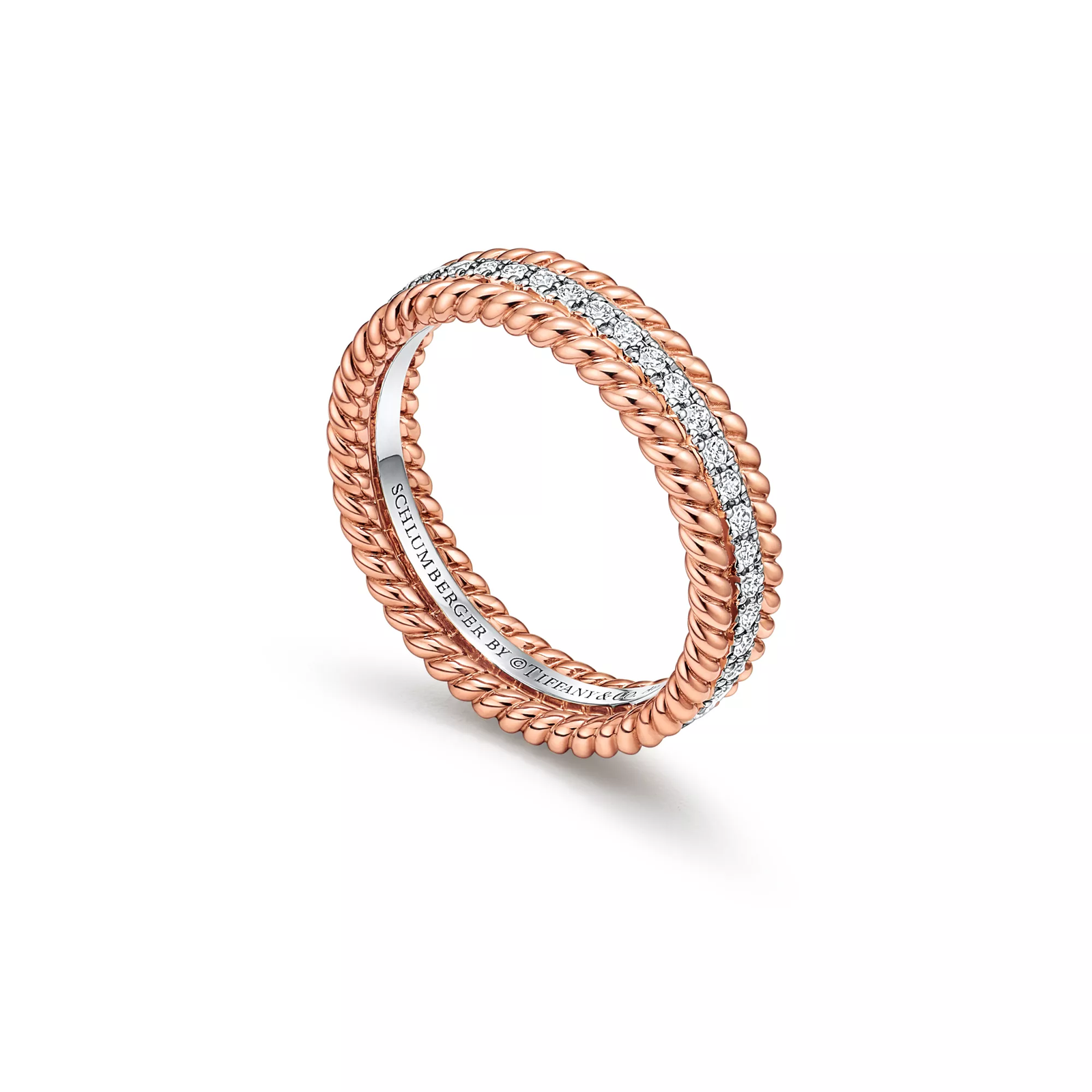 Two-row Ring in Rose Gold and Platinum with Diamonds
