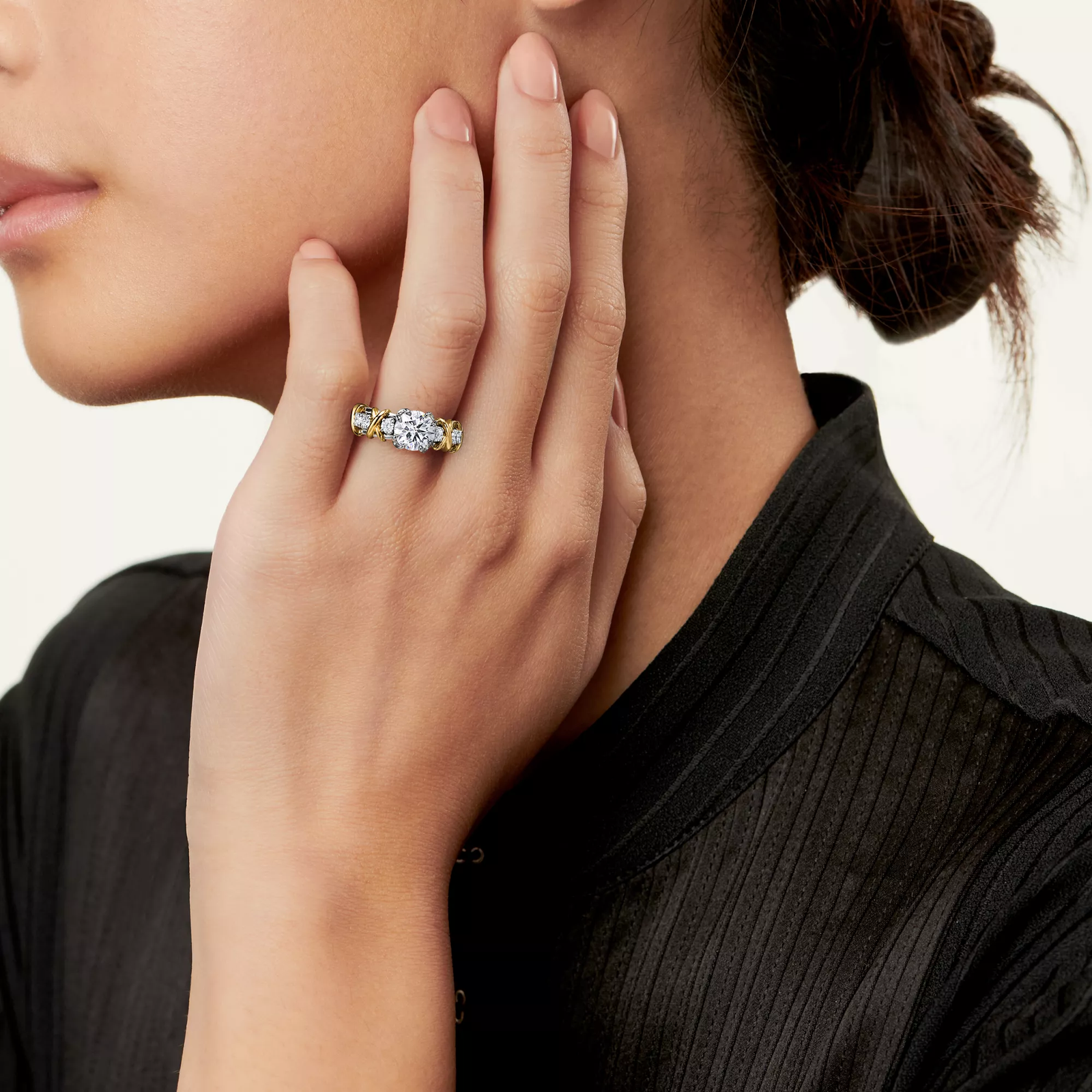 Solitaire Diamond Ring in Platinum and Yellow Gold