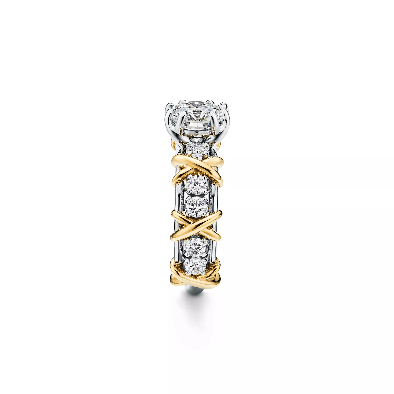 Solitaire Diamond Ring in Platinum and Yellow Gold