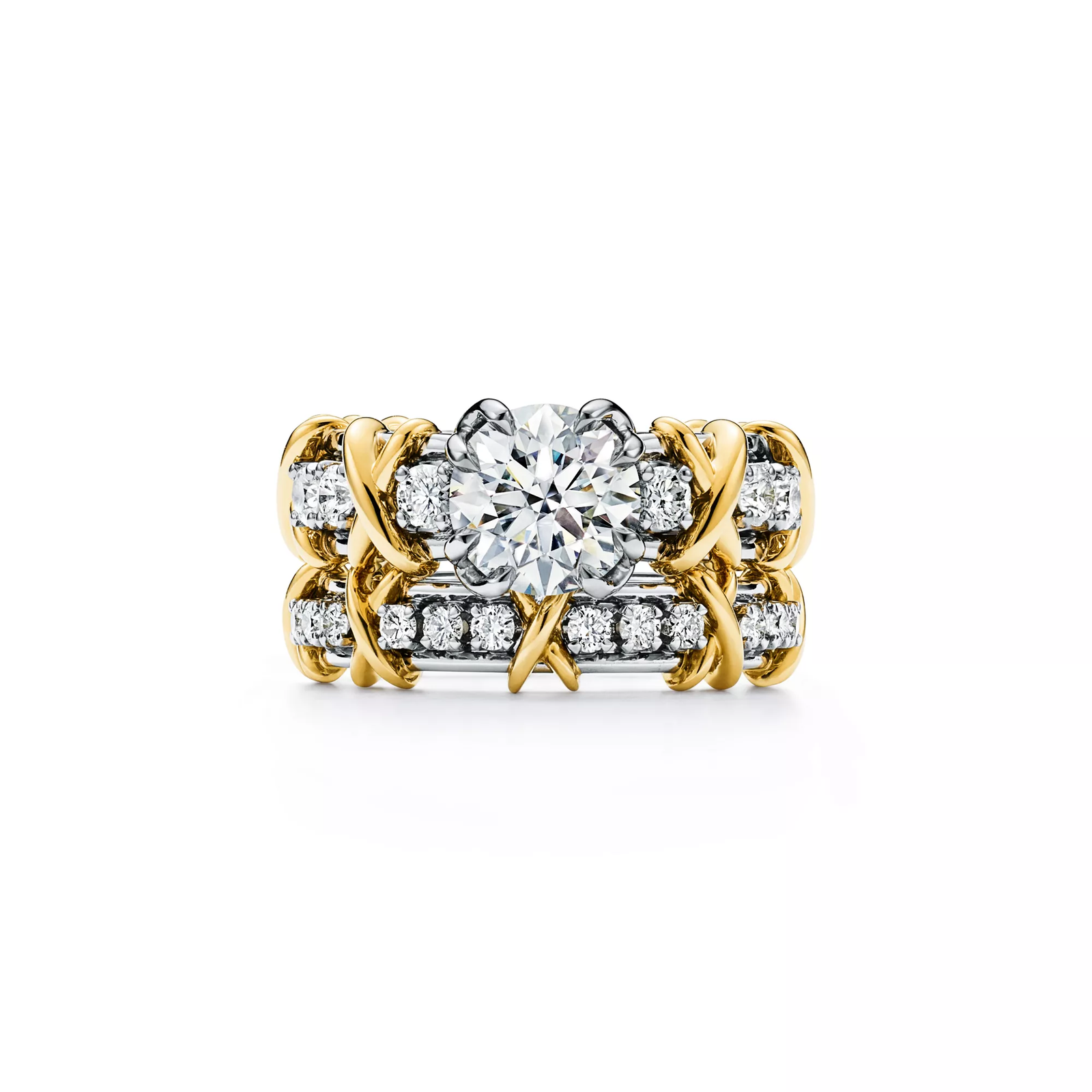 Solitaire Diamond Ring in Platinum and Yellow Gold