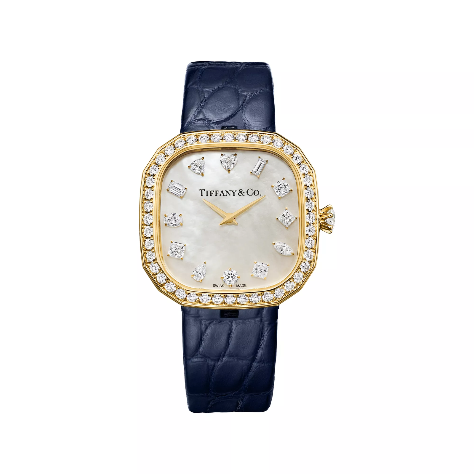 28 mm Cushion Shaped Watch in Yellow Gold with Diamonds